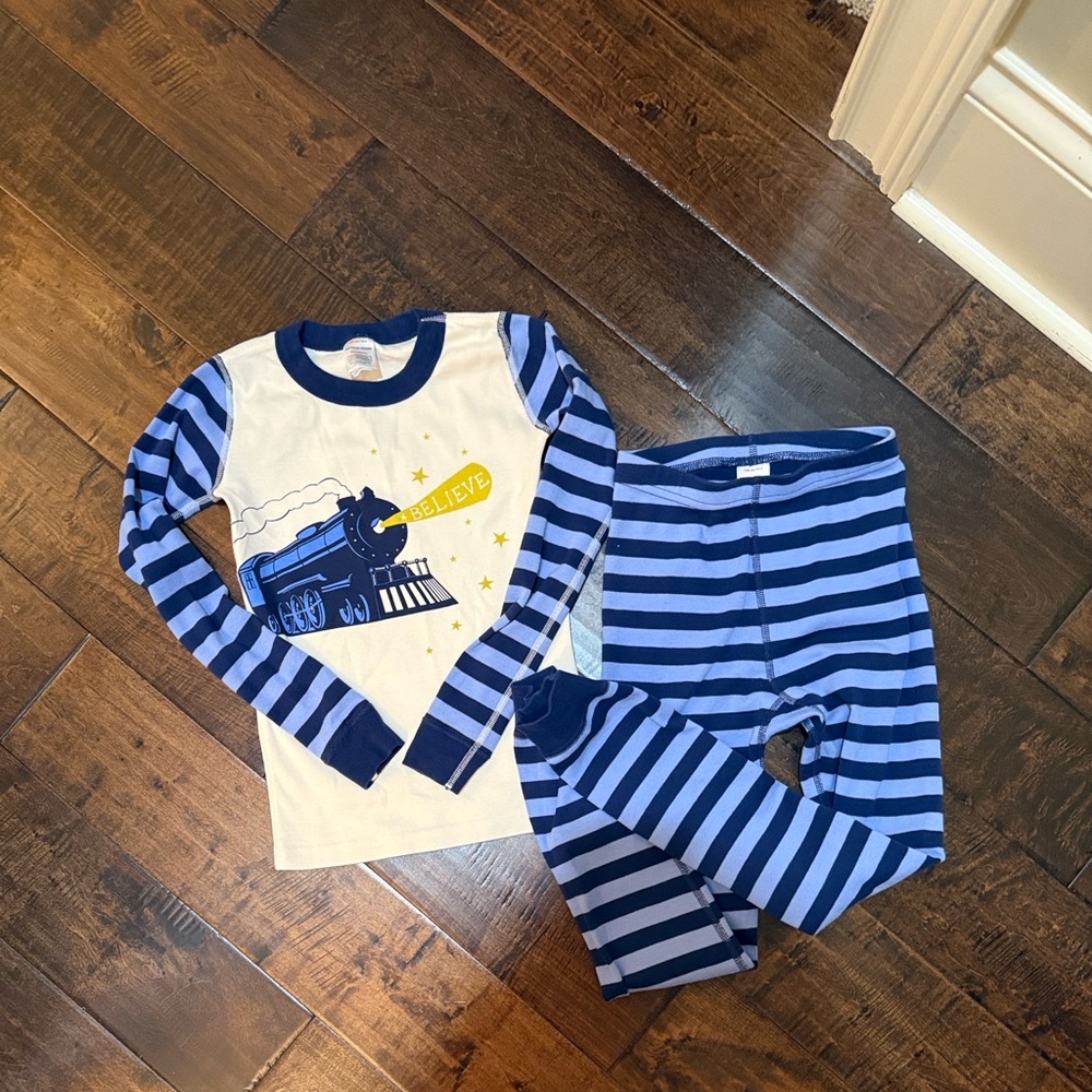 Hanna Andersson Train Pajama Set - Navy and White